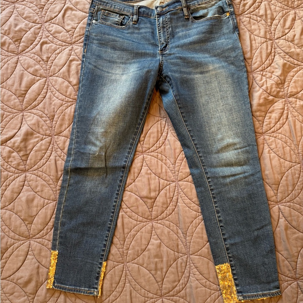 Buffalo David Bitton Blue Ankle Jeans with Gold Accents